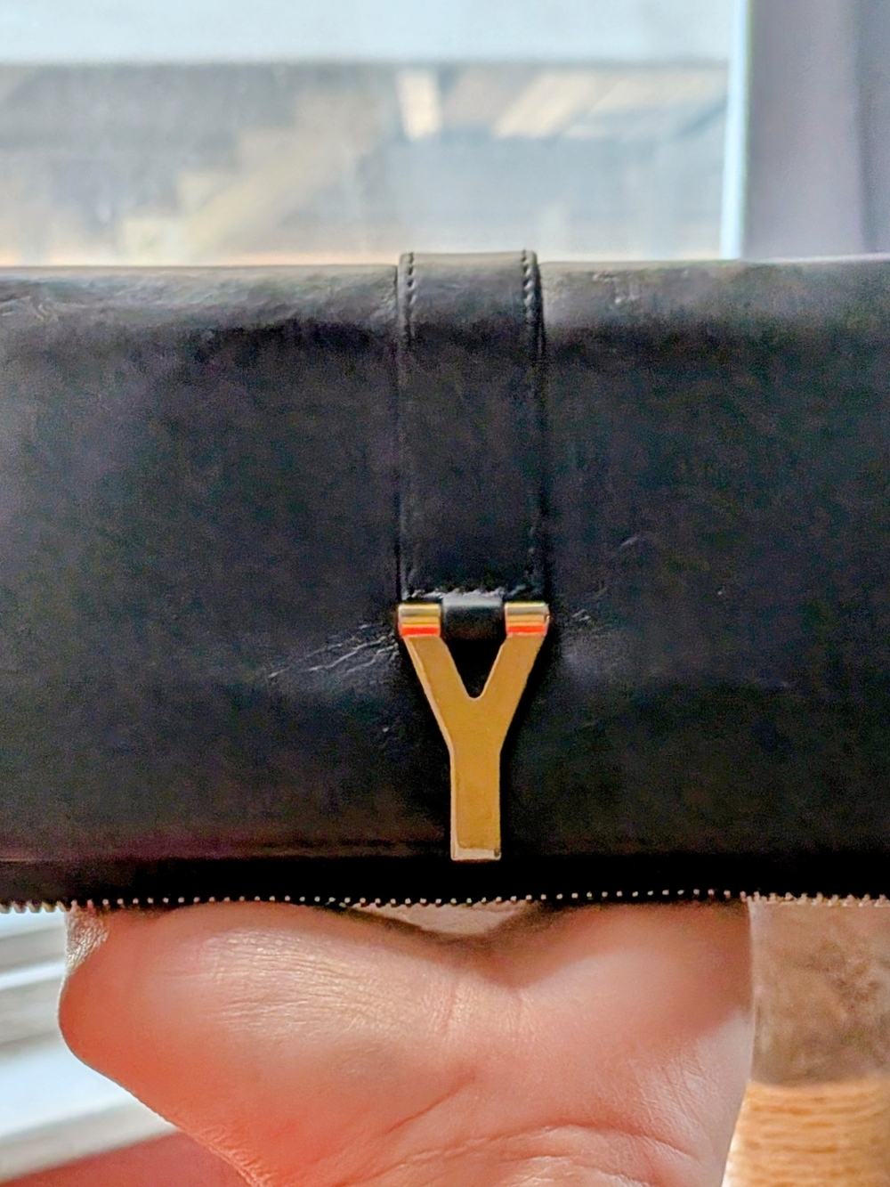 Yves Saint Laurent Black Leather Wallet with Gold Y Logo